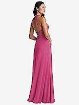 Front View Thumbnail - Tea Rose Stand Collar Halter Maxi Dress with Criss Cross Open-Back