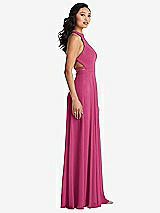 Side View Thumbnail - Tea Rose Stand Collar Halter Maxi Dress with Criss Cross Open-Back
