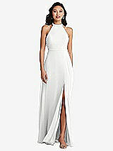 Rear View Thumbnail - White Stand Collar Halter Maxi Dress with Criss Cross Open-Back