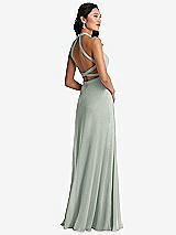 Front View Thumbnail - Willow Green Stand Collar Halter Maxi Dress with Criss Cross Open-Back