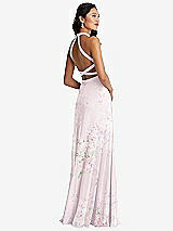 Front View Thumbnail - Watercolor Print Stand Collar Halter Maxi Dress with Criss Cross Open-Back