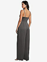 Rear View Thumbnail - Caviar Gray Cowl-Neck Spaghetti Strap Maxi Jumpsuit with Pockets