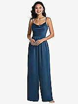 Front View Thumbnail - Dusk Blue Cowl-Neck Spaghetti Strap Maxi Jumpsuit with Pockets