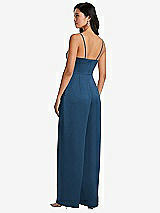 Rear View Thumbnail - Dusk Blue Cowl-Neck Spaghetti Strap Maxi Jumpsuit with Pockets