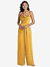 Front View Thumbnail - NYC Yellow Cowl-Neck Spaghetti Strap Maxi Jumpsuit with Pockets