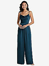 Front View Thumbnail - Atlantic Blue Cowl-Neck Spaghetti Strap Maxi Jumpsuit with Pockets