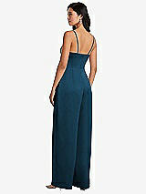 Rear View Thumbnail - Atlantic Blue Cowl-Neck Spaghetti Strap Maxi Jumpsuit with Pockets