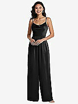 Front View Thumbnail - Black Cowl-Neck Spaghetti Strap Maxi Jumpsuit with Pockets