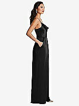 Side View Thumbnail - Black Cowl-Neck Spaghetti Strap Maxi Jumpsuit with Pockets