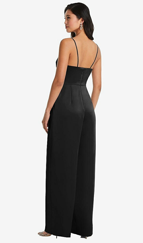 Back View - Black Cowl-Neck Spaghetti Strap Maxi Jumpsuit with Pockets