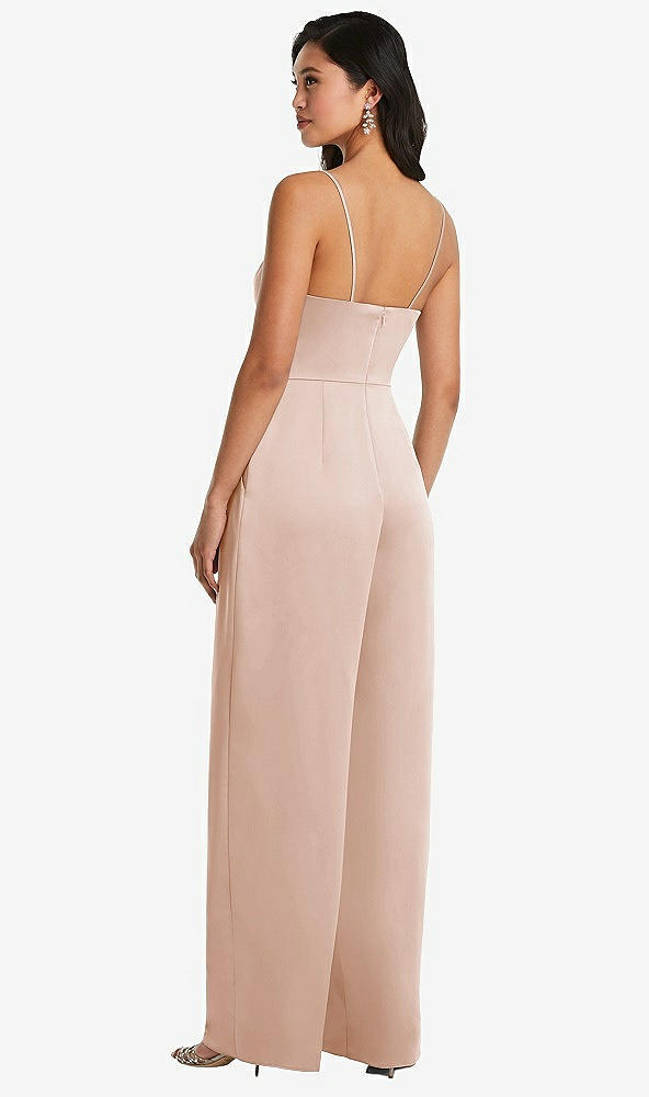 Back View - Cameo Cowl-Neck Spaghetti Strap Maxi Jumpsuit with Pockets