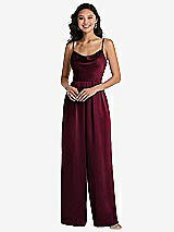 Front View Thumbnail - Cabernet Cowl-Neck Spaghetti Strap Maxi Jumpsuit with Pockets