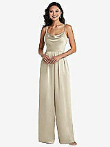 Front View Thumbnail - Champagne Cowl-Neck Spaghetti Strap Maxi Jumpsuit with Pockets