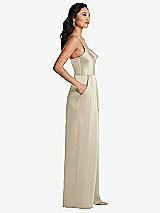 Side View Thumbnail - Champagne Cowl-Neck Spaghetti Strap Maxi Jumpsuit with Pockets