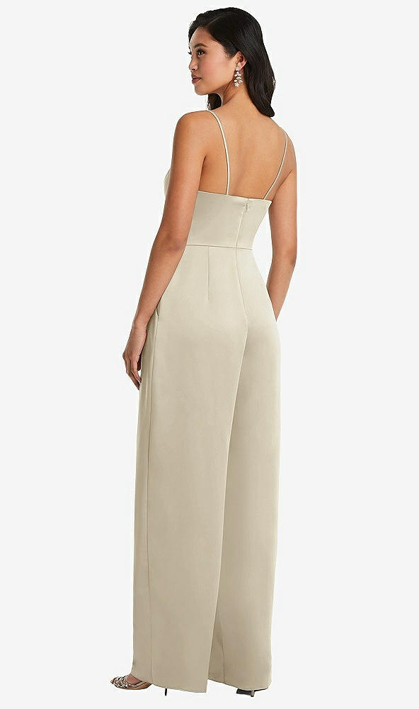 Back View - Champagne Cowl-Neck Spaghetti Strap Maxi Jumpsuit with Pockets