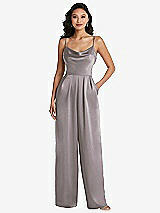 Alt View 1 Thumbnail - Cashmere Gray Cowl-Neck Spaghetti Strap Maxi Jumpsuit with Pockets