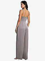 Rear View Thumbnail - Cashmere Gray Cowl-Neck Spaghetti Strap Maxi Jumpsuit with Pockets