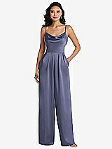 Alt View 1 Thumbnail - French Blue Cowl-Neck Spaghetti Strap Maxi Jumpsuit with Pockets