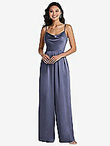Front View Thumbnail - French Blue Cowl-Neck Spaghetti Strap Maxi Jumpsuit with Pockets