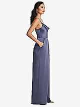 Side View Thumbnail - French Blue Cowl-Neck Spaghetti Strap Maxi Jumpsuit with Pockets