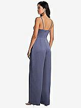 Rear View Thumbnail - French Blue Cowl-Neck Spaghetti Strap Maxi Jumpsuit with Pockets