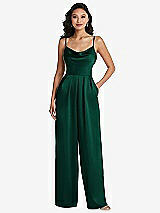 Alt View 1 Thumbnail - Hunter Green Cowl-Neck Spaghetti Strap Maxi Jumpsuit with Pockets