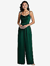 Front View Thumbnail - Hunter Green Cowl-Neck Spaghetti Strap Maxi Jumpsuit with Pockets