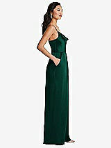 Side View Thumbnail - Hunter Green Cowl-Neck Spaghetti Strap Maxi Jumpsuit with Pockets