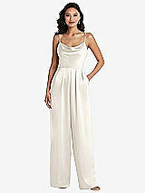 Alt View 1 Thumbnail - Ivory Cowl-Neck Spaghetti Strap Maxi Jumpsuit with Pockets