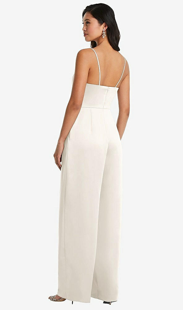 Back View - Ivory Cowl-Neck Spaghetti Strap Maxi Jumpsuit with Pockets