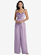 Front View Thumbnail - Pale Purple Cowl-Neck Spaghetti Strap Maxi Jumpsuit with Pockets