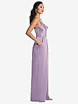 Side View Thumbnail - Pale Purple Cowl-Neck Spaghetti Strap Maxi Jumpsuit with Pockets