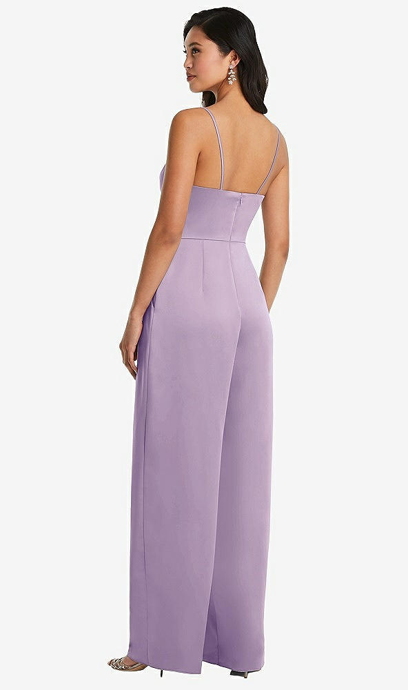 Back View - Pale Purple Cowl-Neck Spaghetti Strap Maxi Jumpsuit with Pockets