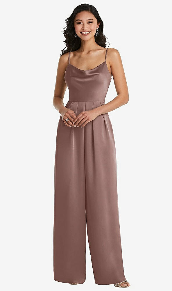 Front View - Sienna Cowl-Neck Spaghetti Strap Maxi Jumpsuit with Pockets