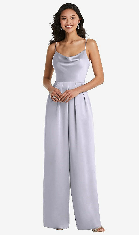 Front View - Silver Dove Cowl-Neck Spaghetti Strap Maxi Jumpsuit with Pockets