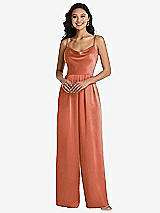 Front View Thumbnail - Terracotta Copper Cowl-Neck Spaghetti Strap Maxi Jumpsuit with Pockets