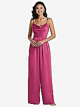 Front View Thumbnail - Tea Rose Cowl-Neck Spaghetti Strap Maxi Jumpsuit with Pockets