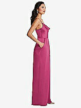 Side View Thumbnail - Tea Rose Cowl-Neck Spaghetti Strap Maxi Jumpsuit with Pockets