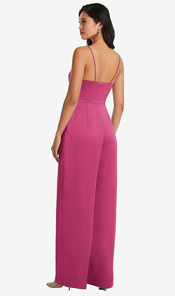 Back View - Tea Rose Cowl-Neck Spaghetti Strap Maxi Jumpsuit with Pockets