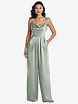 Alt View 1 Thumbnail - Willow Green Cowl-Neck Spaghetti Strap Maxi Jumpsuit with Pockets