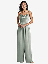 Front View Thumbnail - Willow Green Cowl-Neck Spaghetti Strap Maxi Jumpsuit with Pockets