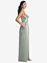 Side View Thumbnail - Willow Green Cowl-Neck Spaghetti Strap Maxi Jumpsuit with Pockets