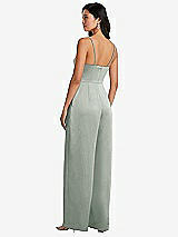 Rear View Thumbnail - Willow Green Cowl-Neck Spaghetti Strap Maxi Jumpsuit with Pockets