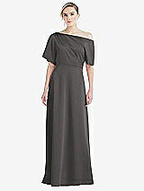 Front View Thumbnail - Caviar Gray One-Shoulder Sleeved Blouson Trumpet Gown