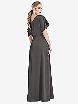 Rear View Thumbnail - Caviar Gray One-Shoulder Sleeved Blouson Trumpet Gown