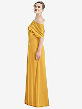 Side View Thumbnail - NYC Yellow One-Shoulder Sleeved Blouson Trumpet Gown
