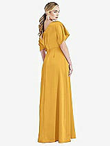 Rear View Thumbnail - NYC Yellow One-Shoulder Sleeved Blouson Trumpet Gown