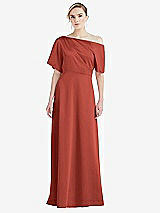 Front View Thumbnail - Amber Sunset One-Shoulder Sleeved Blouson Trumpet Gown