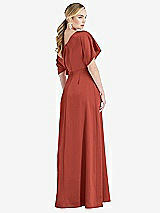 Rear View Thumbnail - Amber Sunset One-Shoulder Sleeved Blouson Trumpet Gown