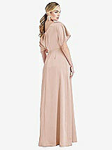Rear View Thumbnail - Cameo One-Shoulder Sleeved Blouson Trumpet Gown